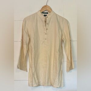 Lauren Ralph Lauren Beige Button-Up Linen Blouse